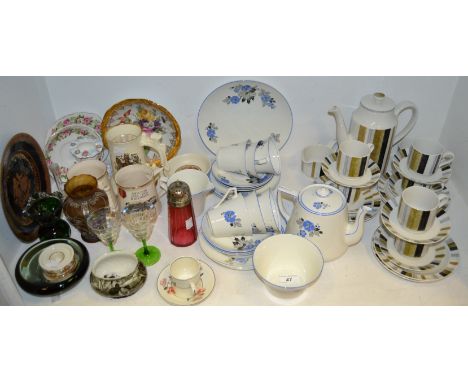 A Midwinter coffee service; a Palisey teaservice; a cranberry caster, etc