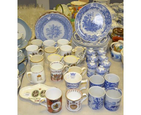 The Spode Blue Room Collection plates, spice jars, mugs; Commemorative ceramics; etc.