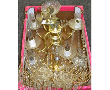 A contemporary glass drop chandelier, eight arm; a modernist ceiling light (2)