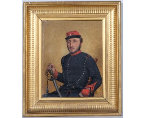 19th century French School, military portrait, indistinctly signed, dated 1871, 24cm x 19cm, framed . Condition Report:Very l