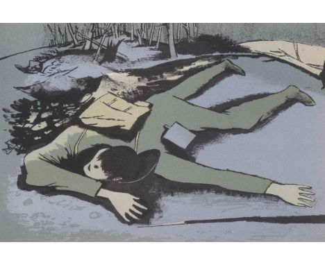 William Scott (1913-1989), original lithograph in colours on paper, Dead Soldier, 13cm x 20cm, mounted, glazed and framed. Pr