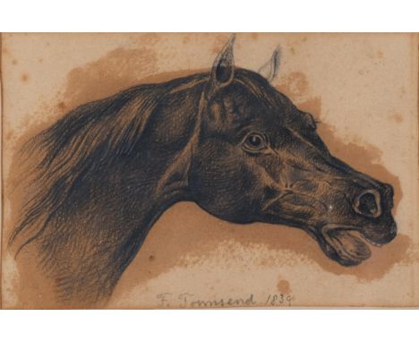 F Townsend, portrait of a horse, charcoal on paper, 1839, 12cm x 19cm, framed . Condition Report:Paper discolouration