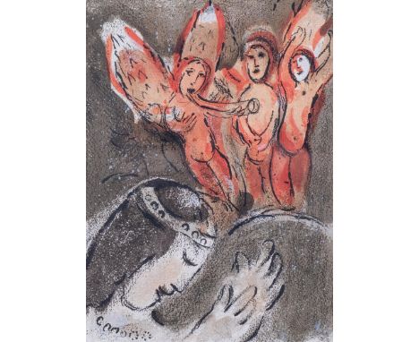 Marc Chagall, Sarah and the angels, original lithograph, circa 1950, 35cm x 26cm, framed . Condition Report:Good condition