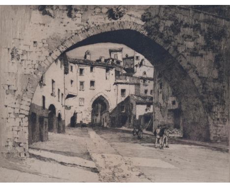 Albany E.Howarth (1872-1936), etching on paper, Arca della Conca, Perugia, signed and dedicated in pencil, 19cm x 21.5cm, mou