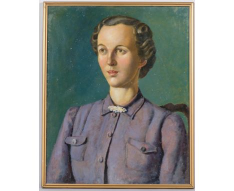Tom Cash, portrait of Eleanor, oil on board, dated 1943 verso, 50cm x 40cm, framed and glazed. Condition Report:All in good c