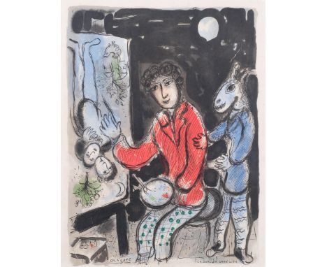 Marc Chagall, self portrait at easel, original lithograph, published by Sorlier, image 45cm x 34cm, framed . Condition Report