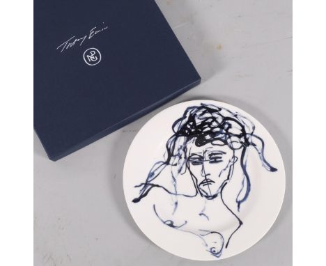 Tracey Emin (born 1963), untitled 2023 (The Doors), silkscreen print on fine bone china plate (cobalt blue and black), signed