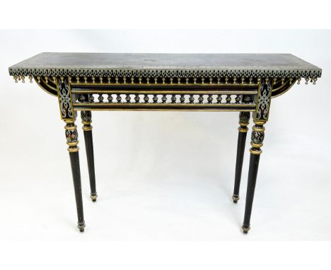 CONSOLE TABLE, 82cm x 122cm x 41cm, middle Eastern design walnut and painted with all around spindle frieze. 