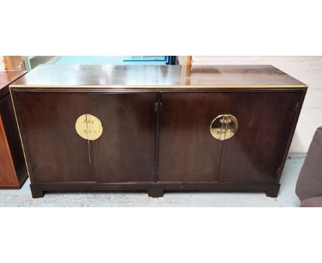 SIDEBOARD, Oriental style, two compartments with one side containing two drawers and the other a shelf, 178cm x 48cm x 84cm. 