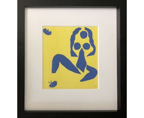 HENRI MATISSE, 'Blue figure on yellow ground', lithograph, 24.5cm x 22.5cm, signed in the stone, framed. 