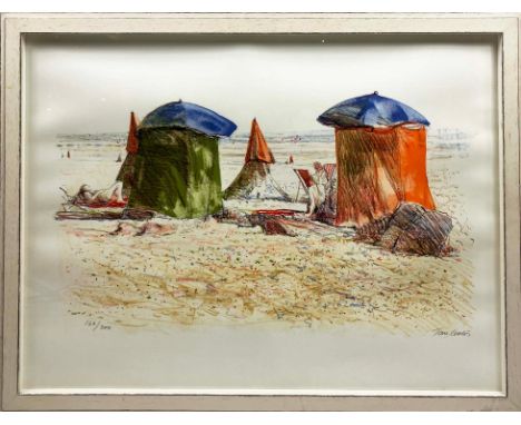 TOM COATES, 'Beach Scene' lithograph, 55cm x 73cm, signed and numbered in pencil, framed. 
