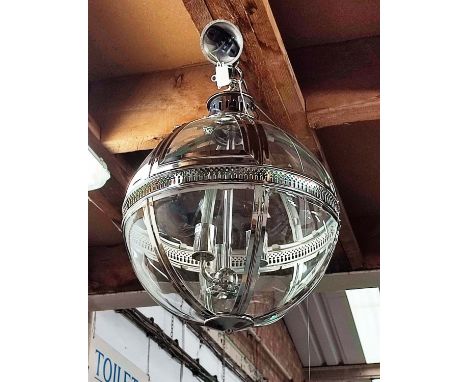 GLOBE PENDANT LIGHT, Regency style, polished metal and glazed, 65cm drop not including fittings approx. 