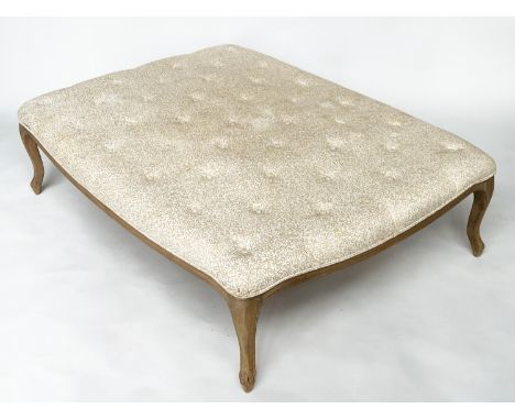 CENTRE STOOL, large Louis XV style bleached oak with buttoned seaweed print upholstery, 145cm x 105cm x 40cm H. 