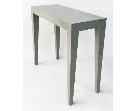 CONSOLE TABLE, 'Anglesey' light grey lacquered rectangular with tapering support, 95cm W x 35cm D x 76cm H. 