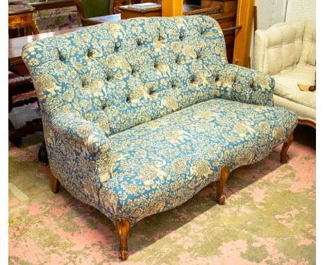 SOFA, 86cm H x 140cm W, blue elephant patterned upholstery. 