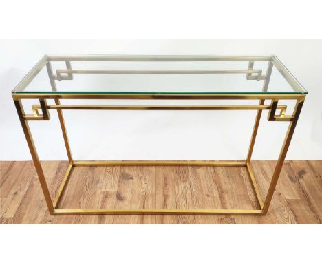 CONSOLE TABLE, 76cm high, 120cm wide, 40cm deep, gilt metal, glass top, 1970's Italian. 