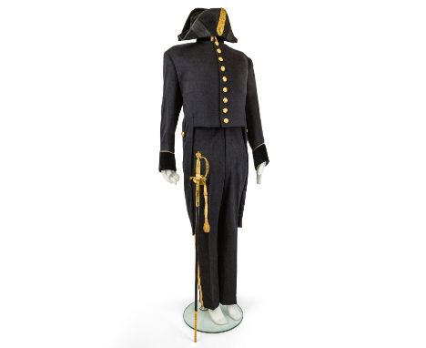 An Elizabeth II British ceremonial diplomatic service uniform, post 1957, comprising: dress coat with gilt mounted Royal Arms