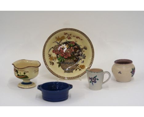 A Clarice Cliff Newport pottery Ophelia pattern bowl, 19.5cm dia.; a Watcombe Torquay pottery sugar bowl, 9cm, (restored); a 