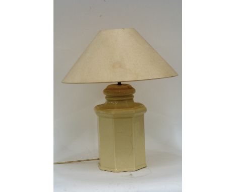 A cream glazed table lamp and shade, 35cm, AF
