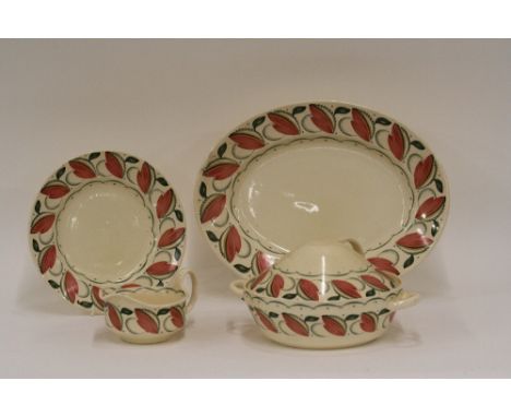 A collection of Susie Cooper Beechwood dinnerware, comprising tureen and cover, two soup bowls, sauce jug, two graduated meat