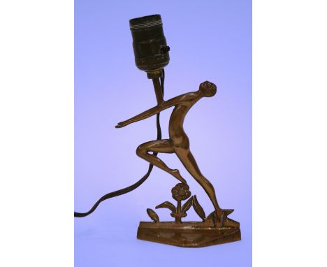 An Art Deco table lamp, decorated with stylised female figure and flowers, 23cm in extremes