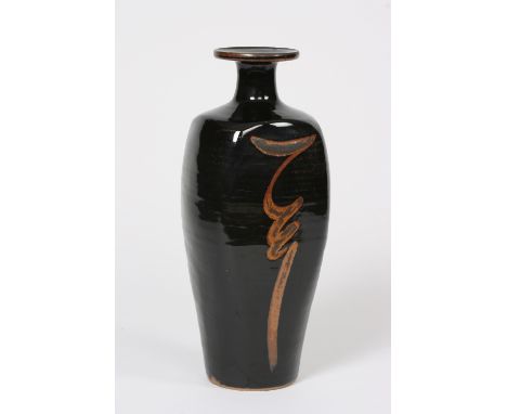 David Leach, Lowerdown pottery stoneware vase, with Tenmoku glaze, 47cm, AF