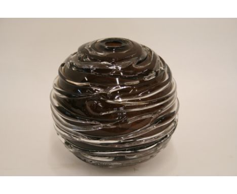 An Art glass vase, with applied decoration, converted to table lamp, drill hole to base, AF, 22cm