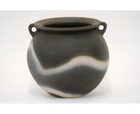 John Leach, Muchelney pottery stoneware jar, flanked by small ring handles, impressed mark to base, 14cm