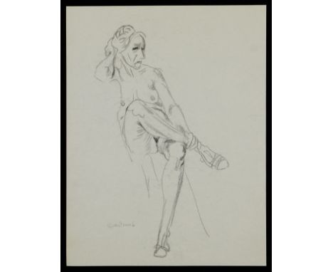 Paul Cadmus (American, 1904-1999). Graphite on paper drawing depicting a seated nude female figure. Signed along the lower le