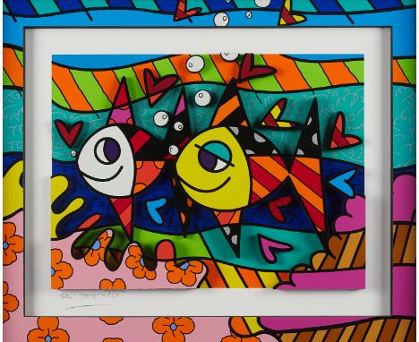 Romero Britto (Brazilian, b. 1963). Three-dimensional giclee construction in color with color serigraph cut-outs titled "Foll