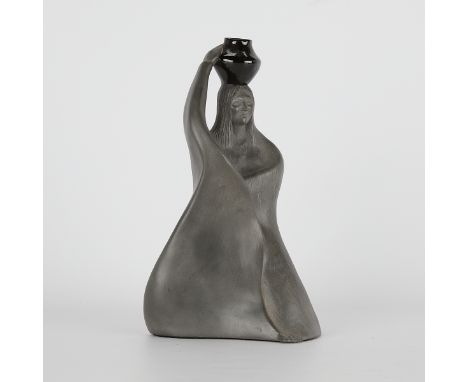 Bill Girard (American, b. 1936). Ceramic sculpture depicting a woman carrying a pot on her head. Signed and numbered 74/100 a