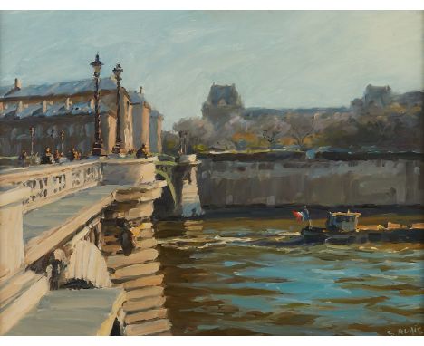 Stephane Ruais (American, b. 1945). Oil on canvas painting depicting a bridge, 1997. Signed along the lower right; dated alon