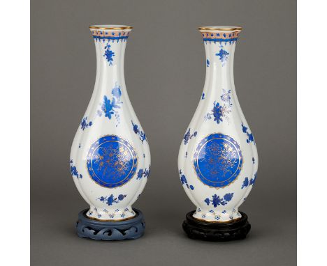 Edme Samson (French, 1810-1891). Pair of blue and white porcelain vases with gilt decoration. In the style of 18th century Ch