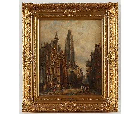 Henry Thomas Schafer (British, 1854-1915). Oil on canvas painting depicting the Church of Saint-Maclou in Rouen, Normandy, in