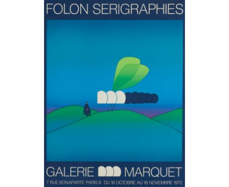 Jean-Michel Folon (Belgian, 1934-2005). Silkscreen poster promoting Folon's show "Folon Serigraphies" at Galerie Marquet in P