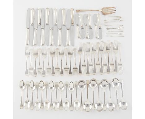 Tuttle Silver Company, United States. Set of 62 sterling silver flatware pieces including 12 lunch forks, 12 dinner forks, 12