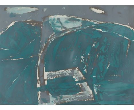 Elizabeth Blackadder (English, 1931-2021). Lithograph on paper titled "Roman Wall I" depicting an abstract green scene, 1931.
