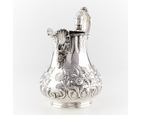 Gale &amp; Willis for Tiffany &amp; Co., New York, United States. Sterling silver pitcher with incised and repousse foliate d