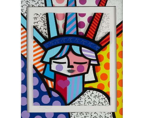 Romero Britto (Brazilian, b. 1963). Three-dimensional giclee construction in color with color serigraph cut-outs titled "Free