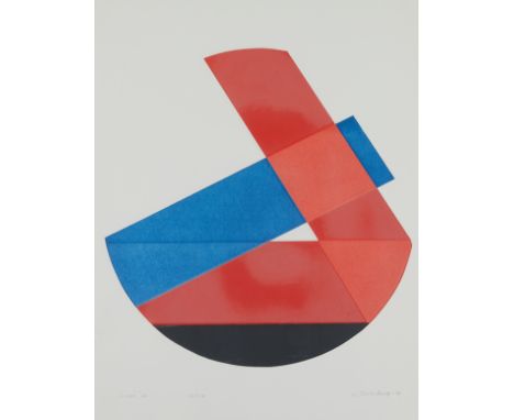Jack Sonenberg (American, 1925-2012). Aquatint on paper titled "Sign No. 1" depicting a geometric composition in red and blue