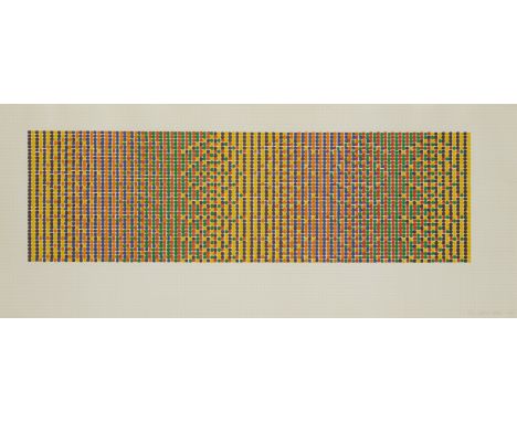 David Roth (American, b. 1942). Serigraph on graph paper print depicting an Op-art range of colorful dots, 1974. Pencil signe