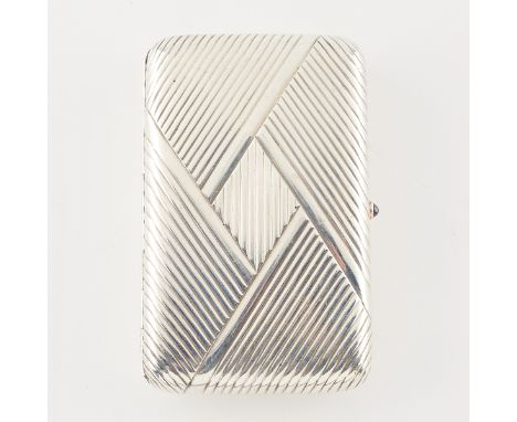 Russian silver cigarette case with a ridged, woven texture along the exterior. With a blue cabochon stone or bead along the c