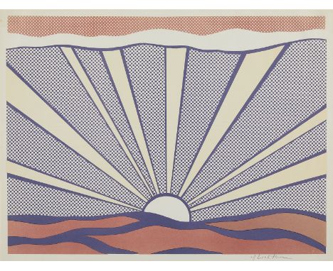 Roy Lichtenstein (American, 1923-1997). Offset lithograph on wove paper titled "Sunrise," 1965, depicting a sunrise over the 