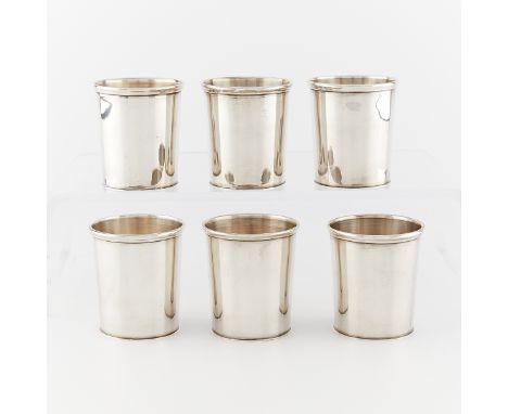 Set of six sterling silver mint julep cups, each marked sterling and 925 along the underside and stamped "E.M. Hnos Hecho en 