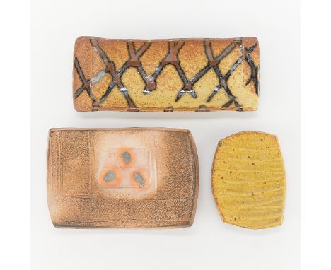 Jan Mckeachie Johnston (American, 20th/21st c). Group of three ceramic studio pottery trays. Glazed stoneware, each of rectan