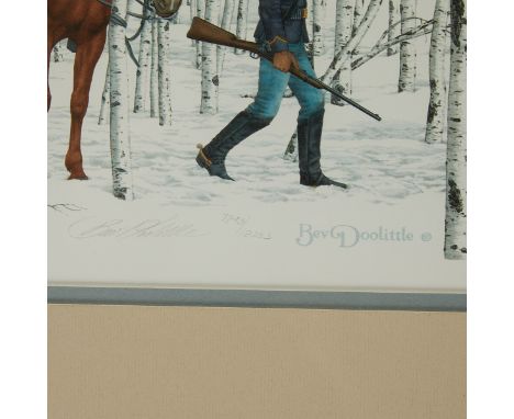 Bev Doolittle (American, b. 1947). Lithograph titled "Two Indian Horses" depicting twelve horses and a figure walking through