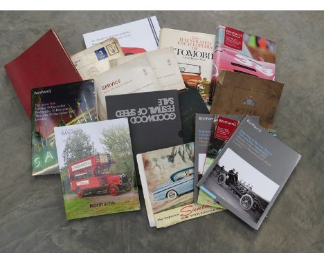 A quantity of books, manuals and auction catalogues including Bonhams "Goodwood Festival of Speed" and "Hillman Minx workshop