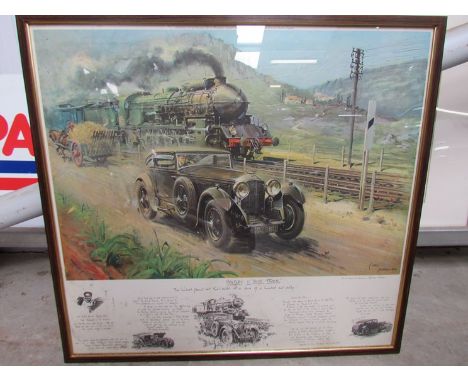 A framed and glazed print Bentley V blue train £100 bet