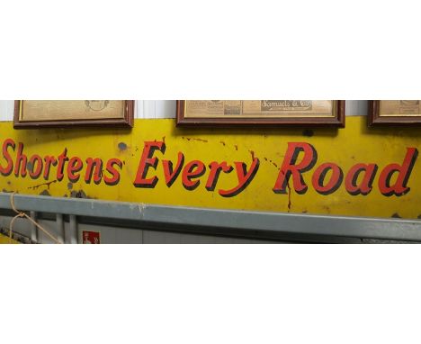 "Shortens Every Road" enamel sign 