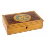 A whitewood medallion decorated and inlaid Tunbridge ware rectangular playing card box, the sides